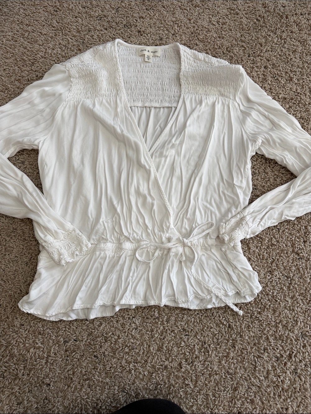 Anthropologie White Smocked Wrap Peplum Blouse